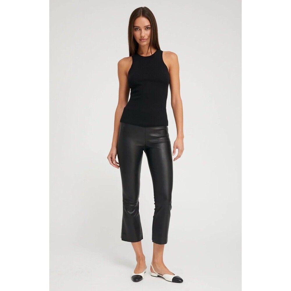 SPRWMN Black Leather Crop Flare Pants Size Medium 100% Leather RUNS SMALL
